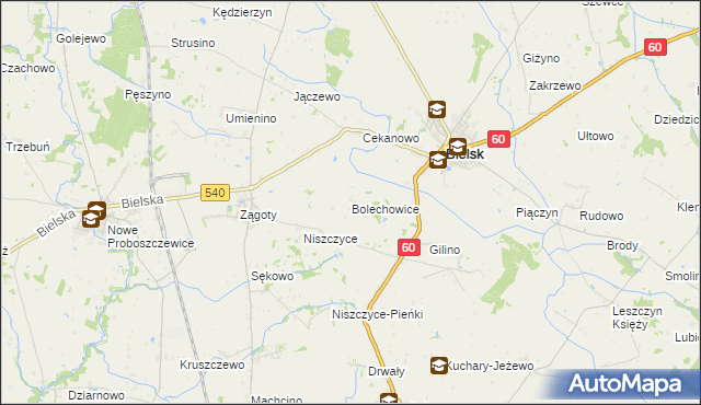 mapa Bolechowice gmina Bielsk, Bolechowice gmina Bielsk na mapie Targeo