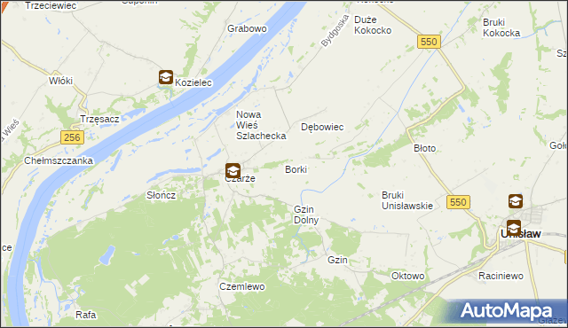 mapa Borki gmina Dąbrowa Chełmińska, Borki gmina Dąbrowa Chełmińska na mapie Targeo