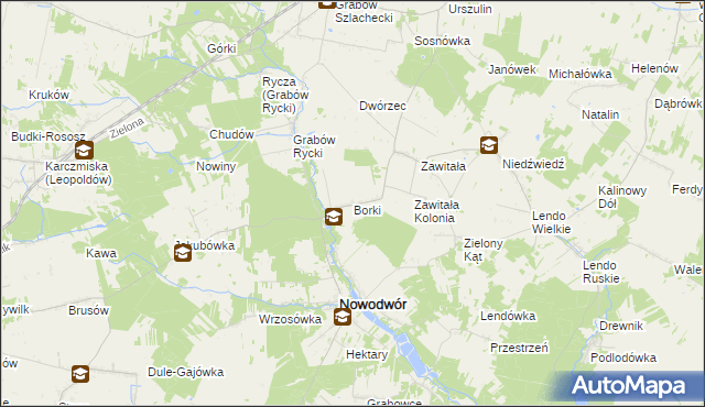 mapa Borki gmina Nowodwór, Borki gmina Nowodwór na mapie Targeo