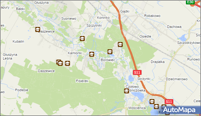 mapa Borówiec gmina Kórnik, Borówiec gmina Kórnik na mapie Targeo