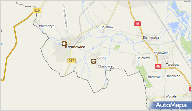 mapa Borucin gmina Krzanowice, Borucin gmina Krzanowice na mapie Targeo