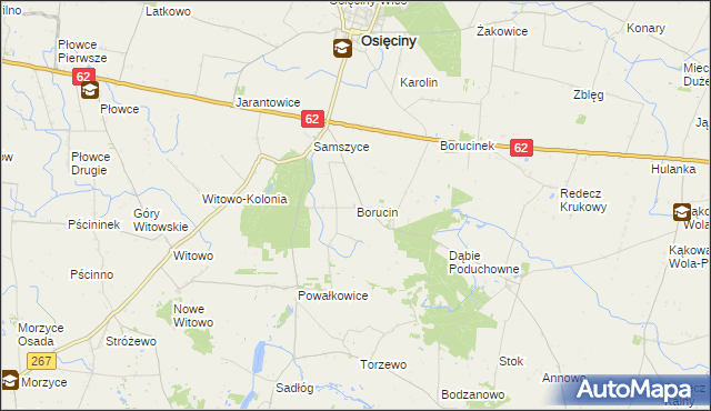 mapa Borucin gmina Osięciny, Borucin gmina Osięciny na mapie Targeo