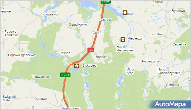 mapa Bożacin gmina Rogowo, Bożacin gmina Rogowo na mapie Targeo