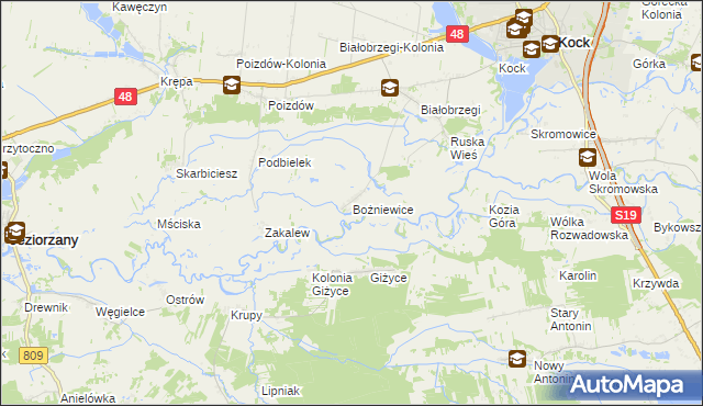 mapa Bożniewice gmina Kock, Bożniewice gmina Kock na mapie Targeo