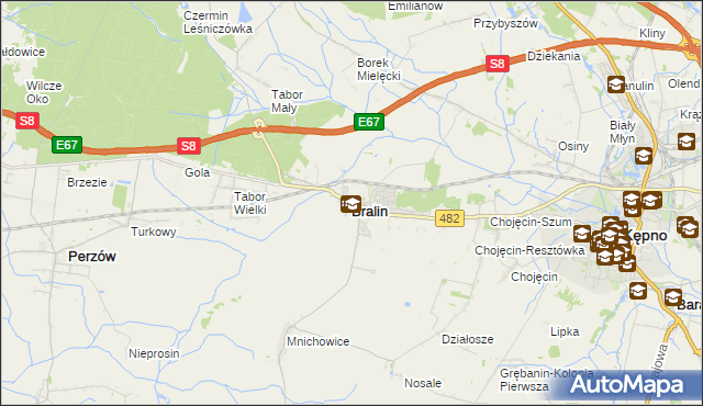 mapa Bralin powiat kępiński, Bralin powiat kępiński na mapie Targeo