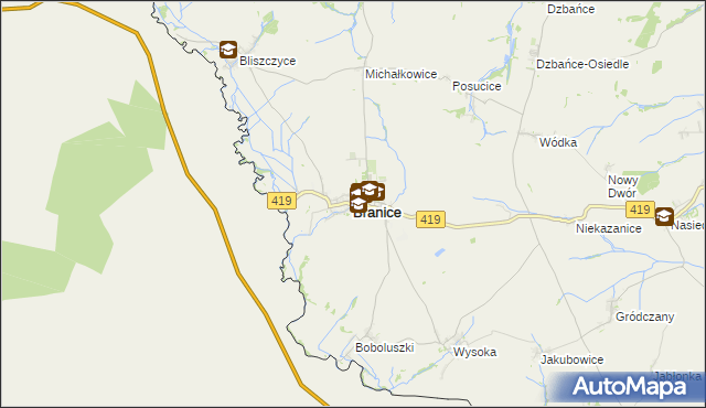 mapa Branice powiat głubczycki, Branice powiat głubczycki na mapie Targeo