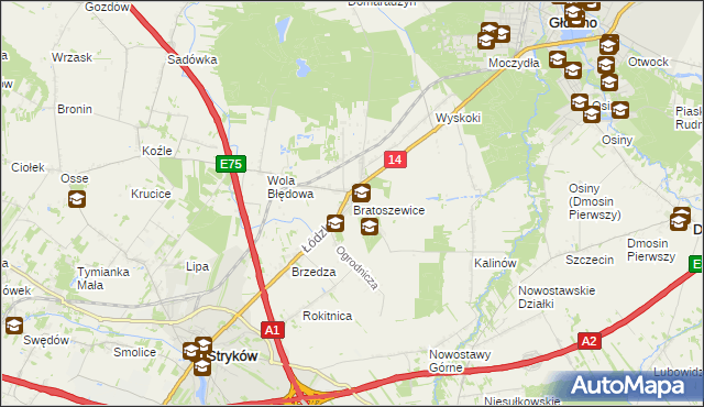 mapa Bratoszewice, Bratoszewice na mapie Targeo