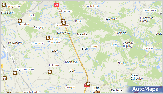 mapa Breń gmina Lisia Góra, Breń gmina Lisia Góra na mapie Targeo