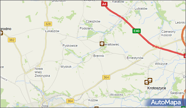 mapa Brennik gmina Złotoryja, Brennik gmina Złotoryja na mapie Targeo