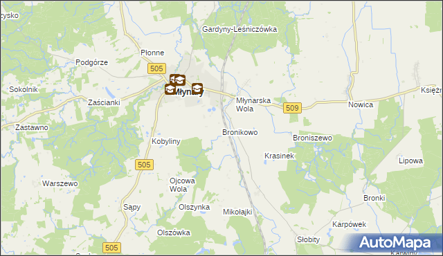 mapa Bronikowo gmina Młynary, Bronikowo gmina Młynary na mapie Targeo
