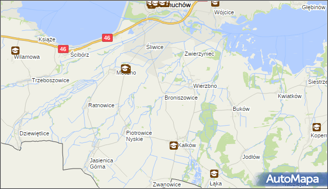 mapa Broniszowice gmina Otmuchów, Broniszowice gmina Otmuchów na mapie Targeo