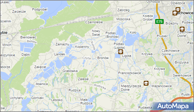 mapa Bronów gmina Czechowice-Dziedzice, Bronów gmina Czechowice-Dziedzice na mapie Targeo