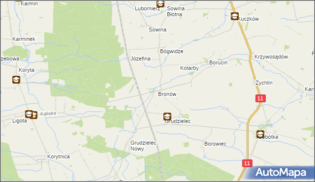 mapa Bronów gmina Pleszew, Bronów gmina Pleszew na mapie Targeo