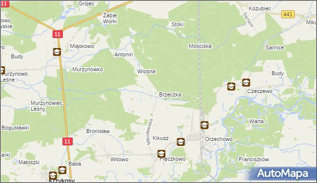 mapa Brzeczka gmina Miłosław, Brzeczka gmina Miłosław na mapie Targeo