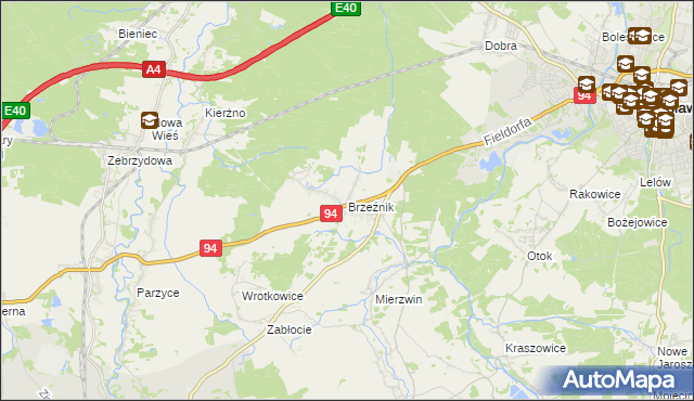 mapa Brzeźnik gmina Bolesławiec, Brzeźnik gmina Bolesławiec na mapie Targeo