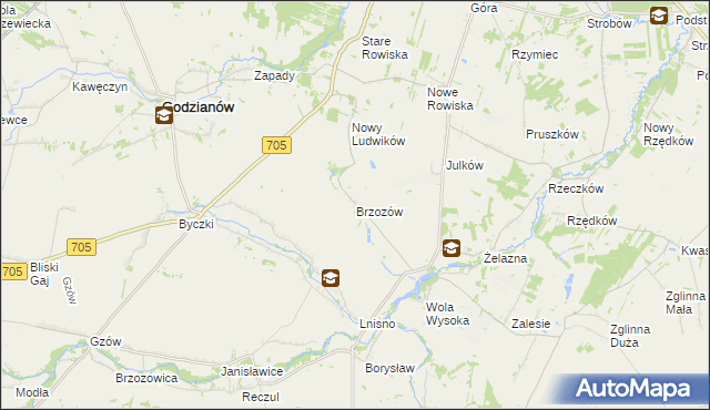 mapa Brzozów gmina Skierniewice, Brzozów gmina Skierniewice na mapie Targeo