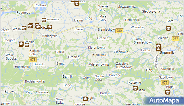 mapa Brzozowa gmina Gromnik, Brzozowa gmina Gromnik na mapie Targeo