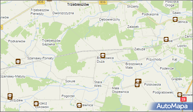 mapa Brzozowica Duża, Brzozowica Duża na mapie Targeo