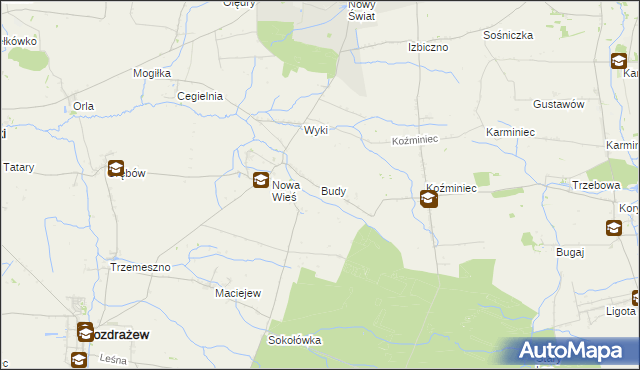 mapa Budy gmina Rozdrażew, Budy gmina Rozdrażew na mapie Targeo