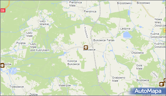 mapa Bukowice gmina Krośnice, Bukowice gmina Krośnice na mapie Targeo