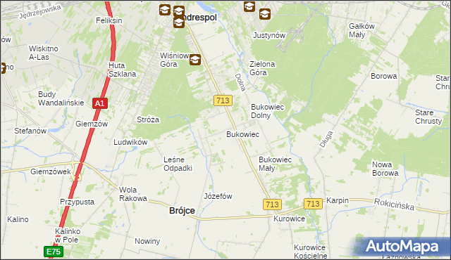 mapa Bukowiec gmina Brójce, Bukowiec gmina Brójce na mapie Targeo