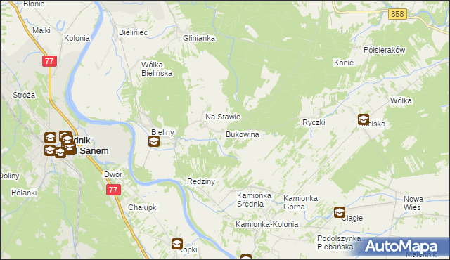 mapa Bukowina gmina Ulanów, Bukowina gmina Ulanów na mapie Targeo