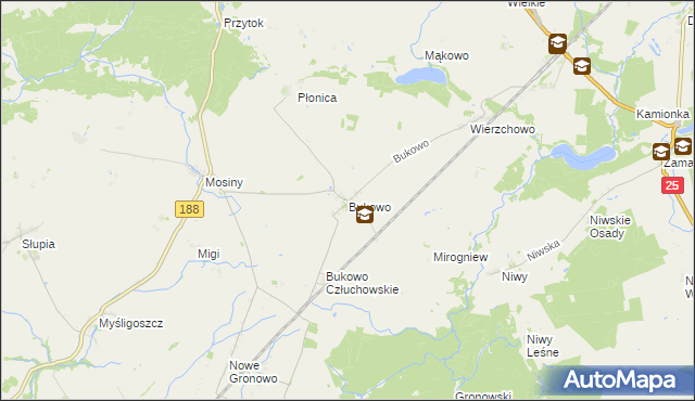mapa Bukowo gmina Człuchów, Bukowo gmina Człuchów na mapie Targeo