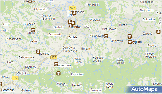 mapa Burzyn gmina Tuchów, Burzyn gmina Tuchów na mapie Targeo