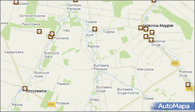 mapa Bychawka Trzecia, Bychawka Trzecia na mapie Targeo
