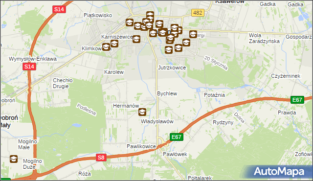 mapa Bychlew, Bychlew na mapie Targeo