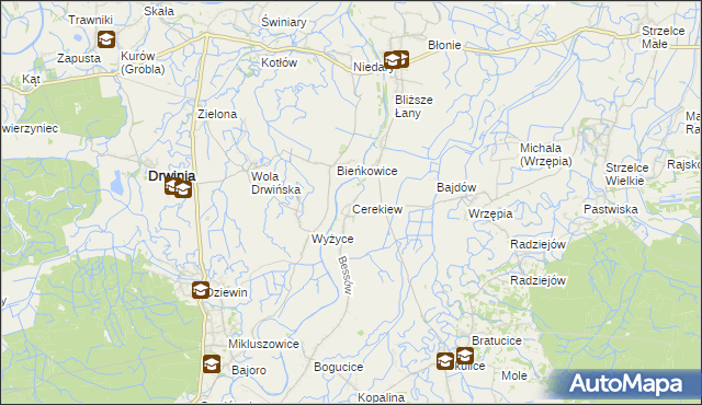 mapa Cerekiew gmina Bochnia, Cerekiew gmina Bochnia na mapie Targeo