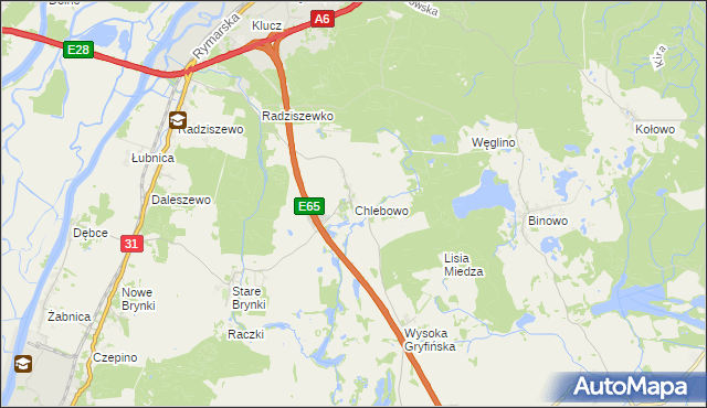 mapa Chlebowo gmina Gryfino, Chlebowo gmina Gryfino na mapie Targeo