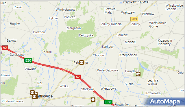 mapa Chodów gmina Wartkowice, Chodów gmina Wartkowice na mapie Targeo