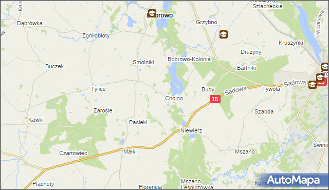 mapa Chojno gmina Bobrowo, Chojno gmina Bobrowo na mapie Targeo
