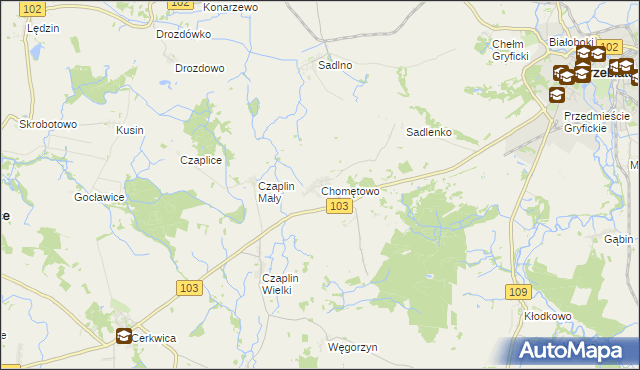 mapa Chomętowo gmina Trzebiatów, Chomętowo gmina Trzebiatów na mapie Targeo