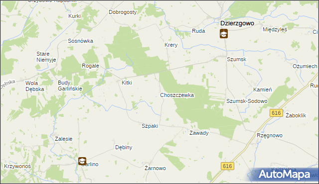 mapa Choszczewka gmina Dzierzgowo, Choszczewka gmina Dzierzgowo na mapie Targeo