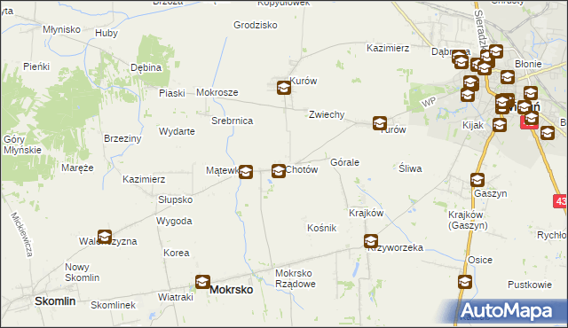 mapa Chotów gmina Mokrsko, Chotów gmina Mokrsko na mapie Targeo