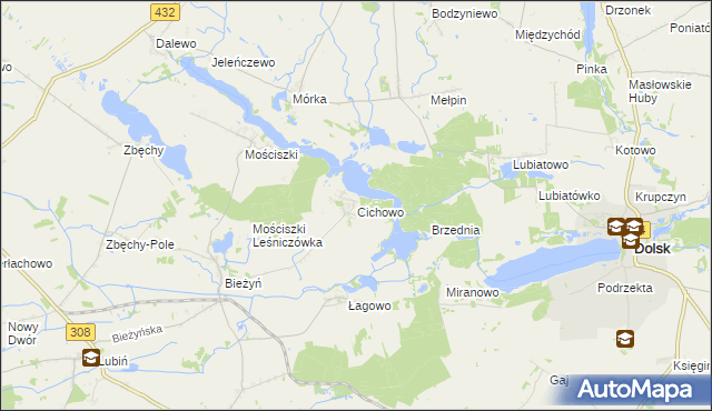 mapa Cichowo gmina Krzywiń, Cichowo gmina Krzywiń na mapie Targeo
