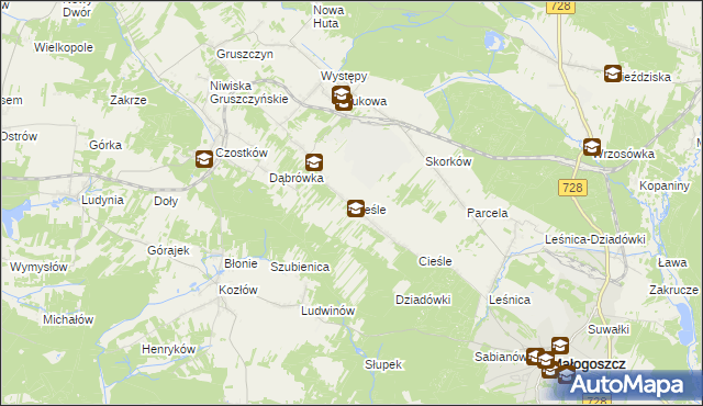 mapa Cieśle gmina Krasocin, Cieśle gmina Krasocin na mapie Targeo