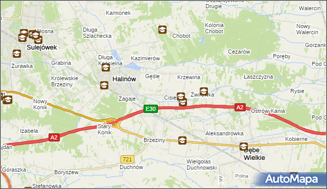 mapa Cisie gmina Halinów, Cisie gmina Halinów na mapie Targeo