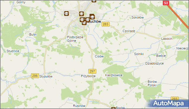 mapa Cisów gmina Kożuchów, Cisów gmina Kożuchów na mapie Targeo