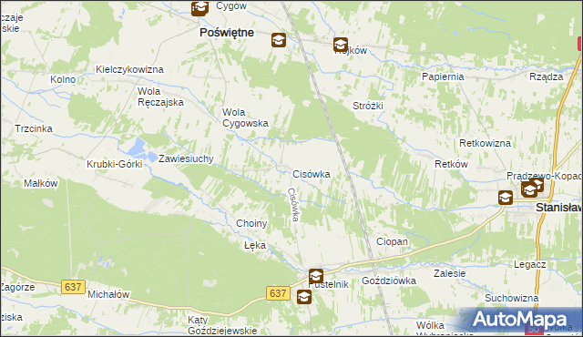 mapa Cisówka gmina Stanisławów, Cisówka gmina Stanisławów na mapie Targeo