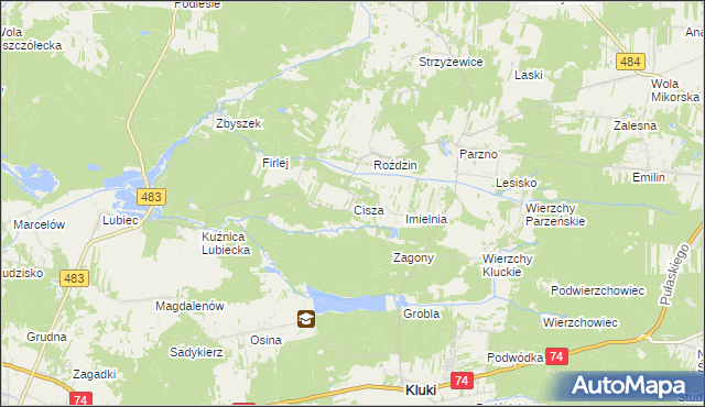 mapa Cisza gmina Kluki, Cisza gmina Kluki na mapie Targeo