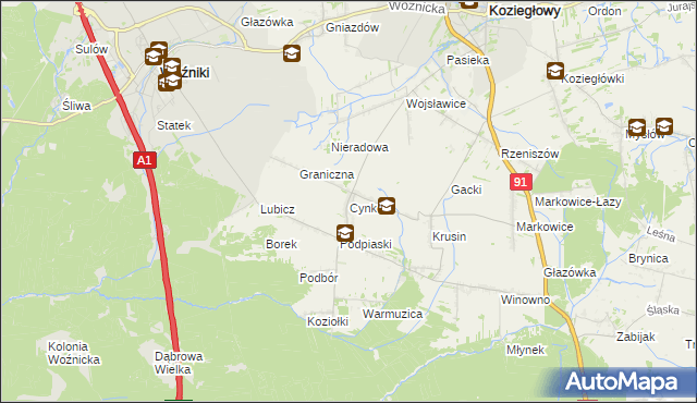 mapa Cynków gmina Koziegłowy, Cynków gmina Koziegłowy na mapie Targeo