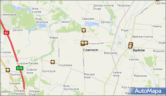 mapa Czarnocin powiat piotrkowski, Czarnocin powiat piotrkowski na mapie Targeo