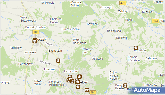 mapa Czarny Las gmina Buczek, Czarny Las gmina Buczek na mapie Targeo