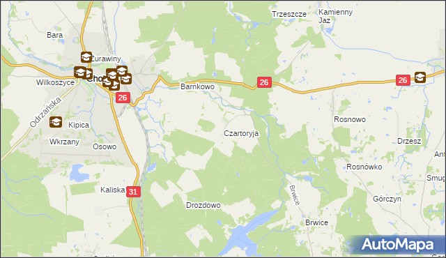 mapa Czartoryja gmina Chojna, Czartoryja gmina Chojna na mapie Targeo