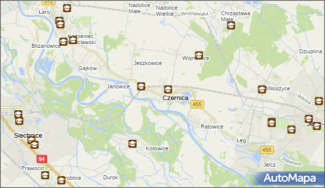 mapa Czernica powiat wrocławski, Czernica powiat wrocławski na mapie Targeo