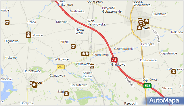 mapa Czerniewice gmina Choceń, Czerniewice gmina Choceń na mapie Targeo