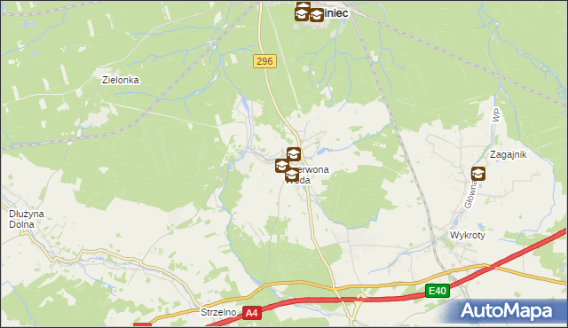 mapa Czerwona Woda gmina Węgliniec, Czerwona Woda gmina Węgliniec na mapie Targeo